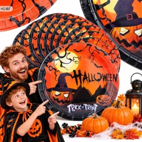   Trei pachete de farfurii de hârtie Martom Halloween, în total 30 de bucăți