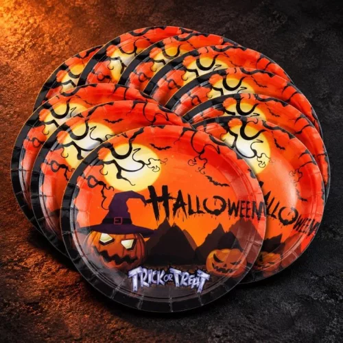 Trei pachete de farfurii de hârtie Martom Halloween, în total 30 de bucăți