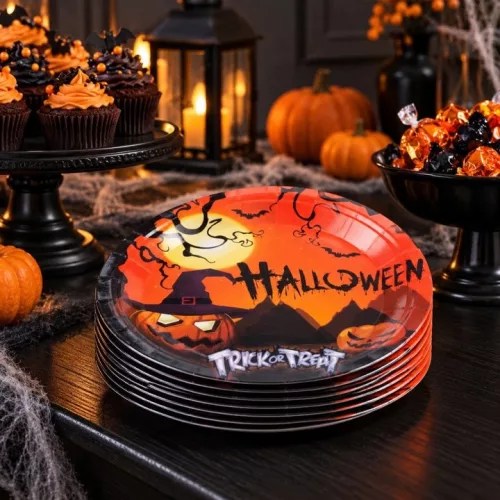 Trei pachete de farfurii de hârtie Martom Halloween, în total 30 de bucăți