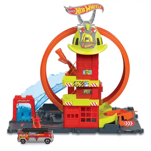 Set super buclă Hot Wheels City Firefighter + vehicul