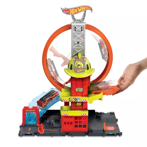 Set super buclă Hot Wheels City Firefighter + vehicul