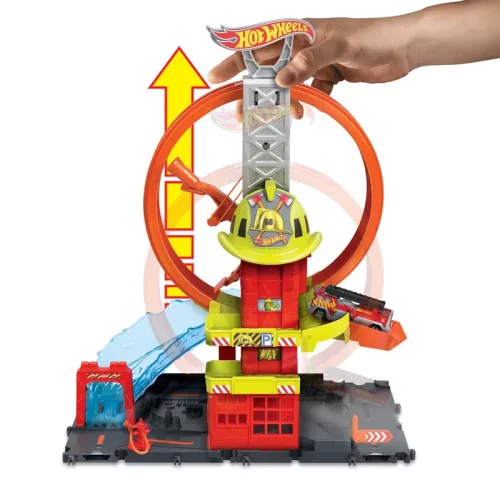 Set super buclă Hot Wheels City Firefighter + vehicul