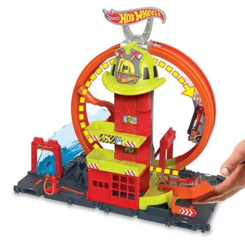 Set super buclă Hot Wheels City Firefighter + vehicul