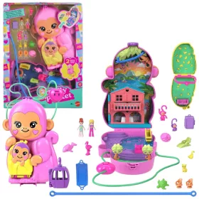  Set de genți compacte Polly Pocket 2 în 1 pentru familia de maimuțe cu micro păpuși și accesorii