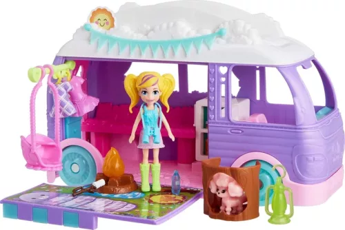 Set Polly Pocket Camper Camping Glamping Van Camping Papusa + Accesorii 20 piese