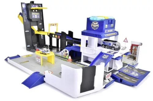 OUTLET Set Transportor mare de politie radio cu lumina si sunet + vehicule AMBALAJ DEVATE