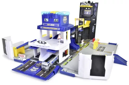 OUTLET Set Transportor mare de politie radio cu lumina si sunet + vehicule AMBALAJ DEVATE