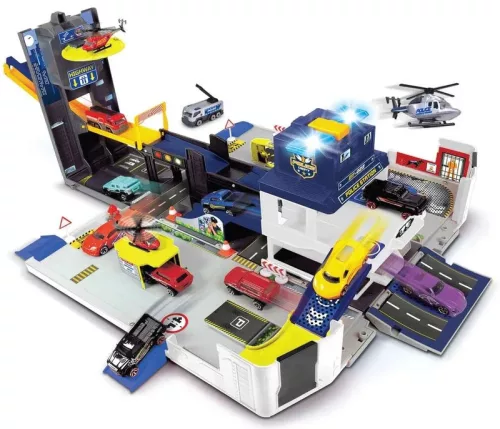 OUTLET Set Transportor mare de politie radio cu lumina si sunet + vehicule AMBALAJ DEVATE
