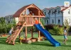 Loc de joaca din gradina din lemn Casa gigantica, tobogan, cutie cu nisip, perete de catarat si coarda, scara, scari, accesorii