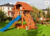 Loc de joacă din lemn, casă mare Giant Move, 2 leagăne, tobogan, groapă cu nisip, scară, perete de cățărat și frânghie