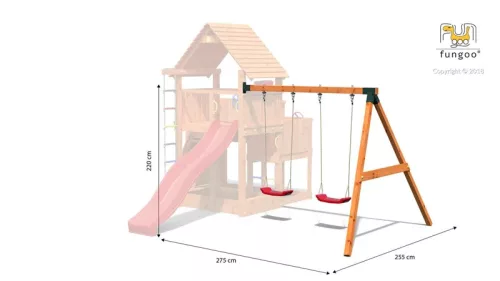 Loc de joaca de gradina din lemn Modul Move Red 2x leagan