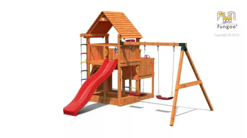 Loc de joaca de gradina din lemn Modul Move Red 2x leagan
