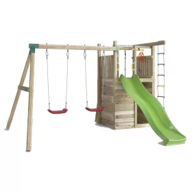   Loc de joaca de gradina din lemn Houser KDI casa, tobogan, 2x leagan, coarda de catarat, scara de franghie, accesorii