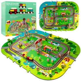   Pad de spumă 3D Deluxe cu tren și șine de baterie - Set educațional 3V1 City 56 piese