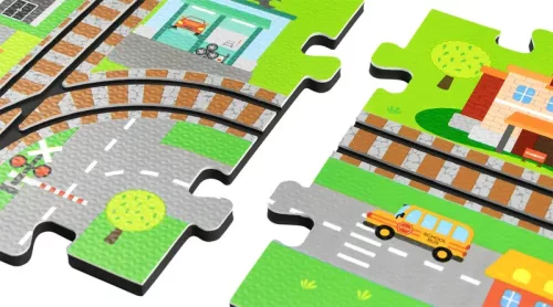 Pad de spumă 3D Deluxe cu tren și șine de baterie - Set educațional 3V1 City 56 piese
