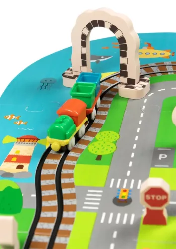 Pad de spumă 3D Deluxe cu tren și șine de baterie - Set educațional 3V1 City 56 piese