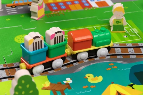 Pad de spumă 3D Deluxe cu tren și șine de baterie - Set educațional 3V1 City 56 piese