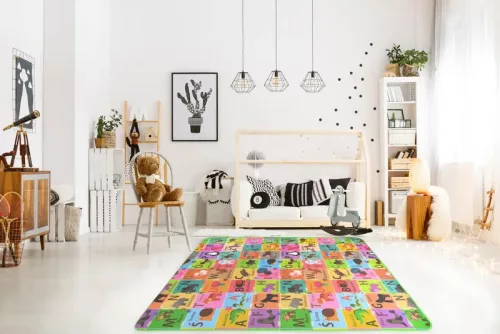Tablă de învățare din spumă cu două fețe Humbi Tabla de șah 3 în 1 Numere din alfabet polonez Imagini contrastante Alb-negru 180 x 200 x 1 cm