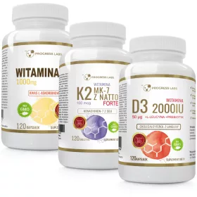   Pachet Suplimente: Vitamina C 1000mg, Vitamina D3 2000IU, Vitamina K2 MK-7 - Fabricat în Polonia