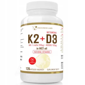   Vitamina K2 MK-7 200mcg și D3 4000IU în Ulei MCT, 120 Capsule - Wish Pharma Polonia