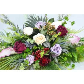   Coroană Funerară De Lux Mare, Cu Flori Artificiale De Înaltă Calitate