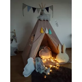  Set Cort Tipi cu Pompoane Crem 100/100