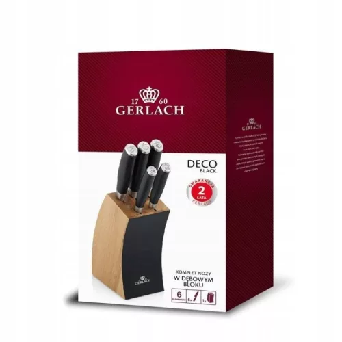 Set de cuțite Gerlach Deco Black 5 piese în bloc de stejar