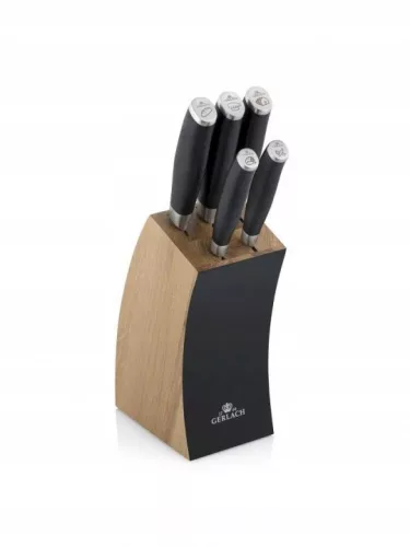 Set de cuțite Gerlach Deco Black 5 piese în bloc de stejar