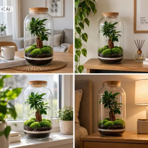 Pădure gata în sticlă Mikroklimat cu Ficus retusa, 42 cm