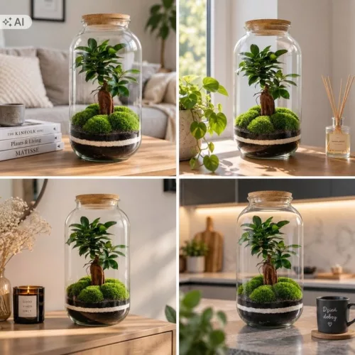 Pădure gata în sticlă Mikroklimat cu Ficus retusa, 42 cm