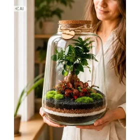   Pădure vie într-un borcan Mikroklimat cu Ficus retusa, 33 cm