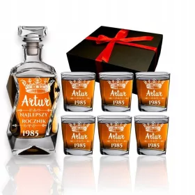 Carafă de whisky Edwanex cu 6 pahare și gravură, 0,75 l