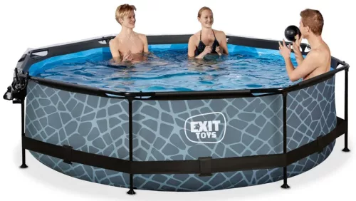 Piscina rotunda de gradina 244x76 cm cu pompa de filtru si adapost gri