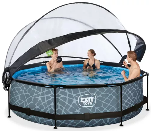 Piscina rotunda de gradina 244x76 cm cu pompa de filtru si adapost gri