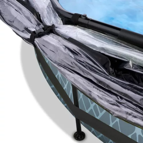 Piscina rotunda de gradina 244x76 cm cu pompa de filtru si adapost gri