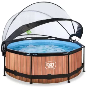   Piscina rotunda de gradina 244x76 cm cu pompa de filtru si adapost maro