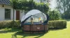 Piscina rotunda de gradina 244x76 cm cu pompa de filtru si adapost maro