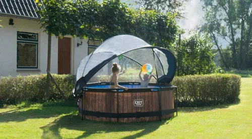 Piscina rotunda de gradina 244x76 cm cu pompa de filtru si adapost maro