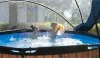 Piscina rotunda de gradina 244x76 cm cu pompa de filtru si adapost maro