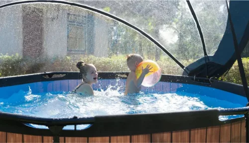 Piscina rotunda de gradina 244x76 cm cu pompa de filtru si adapost maro