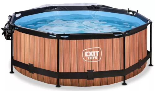 Piscina rotunda de gradina 244x76 cm cu pompa de filtru si adapost maro