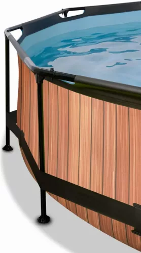 Piscina rotunda de gradina 244x76 cm cu pompa de filtru si adapost maro