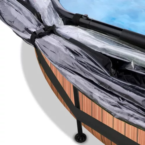 Piscina rotunda de gradina 244x76 cm cu pompa de filtru si adapost maro