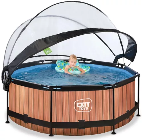 Piscina rotunda de gradina 244x76 cm cu pompa de filtru si adapost maro