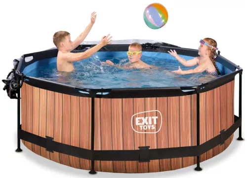 Piscina rotunda de gradina 244x76 cm cu pompa de filtru si adapost maro