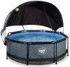 Piscina rotunda de gradina 244x76 cm cu pompa de filtru si copertina gri