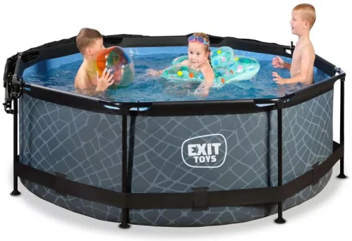 Piscina rotunda de gradina 244x76 cm cu pompa de filtru si copertina gri