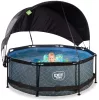 Piscina rotunda de gradina 244x76 cm cu pompa de filtru si copertina gri