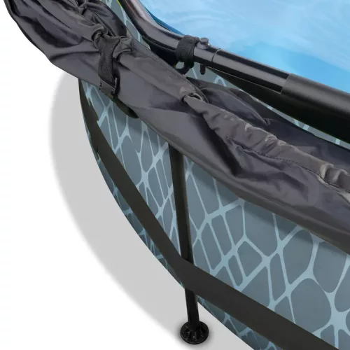 Piscina rotunda de gradina 244x76 cm cu pompa de filtru si copertina gri