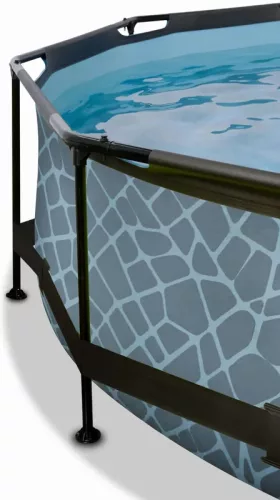 Piscina rotunda de gradina 244x76 cm cu pompa de filtru si copertina gri